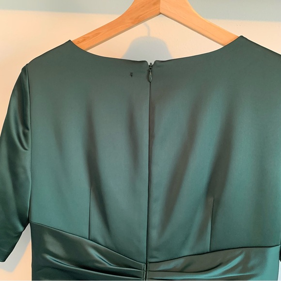 Adrianna Papell Women's Green Pleat Wrap Satin Cocktail Sheath Dress Size 8 - Picture 10 of 12